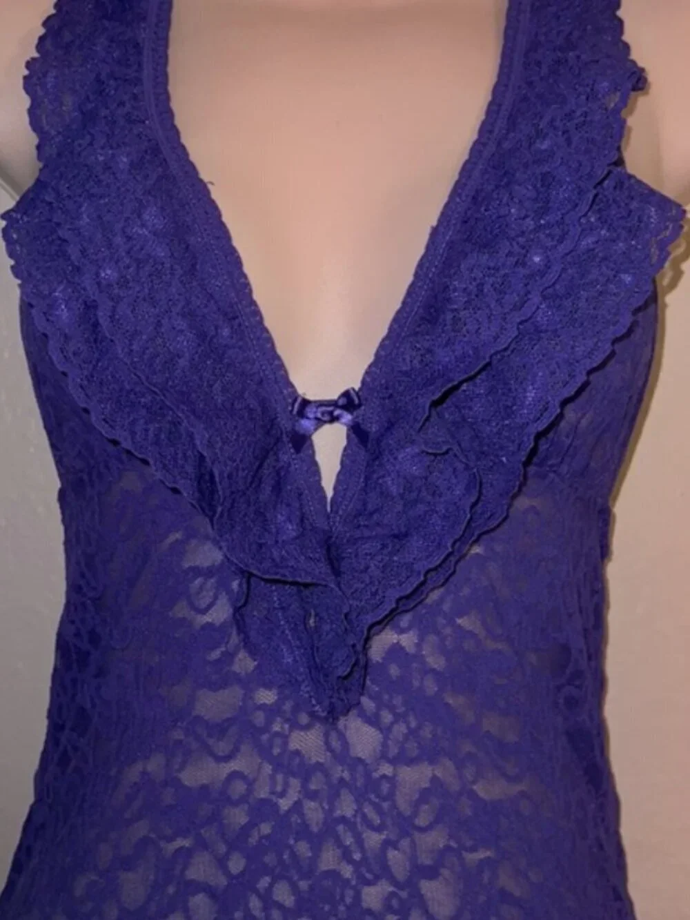 Victorias Secret The Lacie Sheer Lace Halter Babydoll Lingerie Purple Size Small